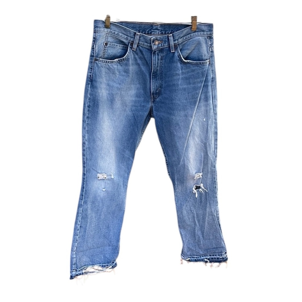 Levi's 517 Blue StraightLeg Jeans Distressed Details HighRise Orange Tag Size 32